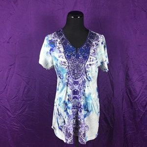 Energe By Oneworld Purple Blue Embroidered Blouse